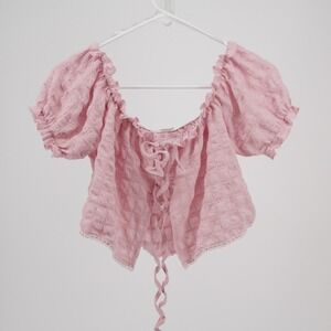 Timing Women's Pink Smocked Puff Sleeve Crop Top Size Medium